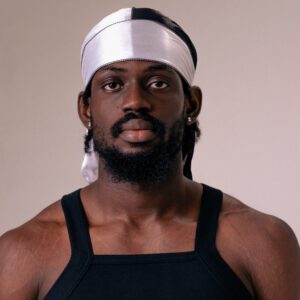 Two toned black white silk durag